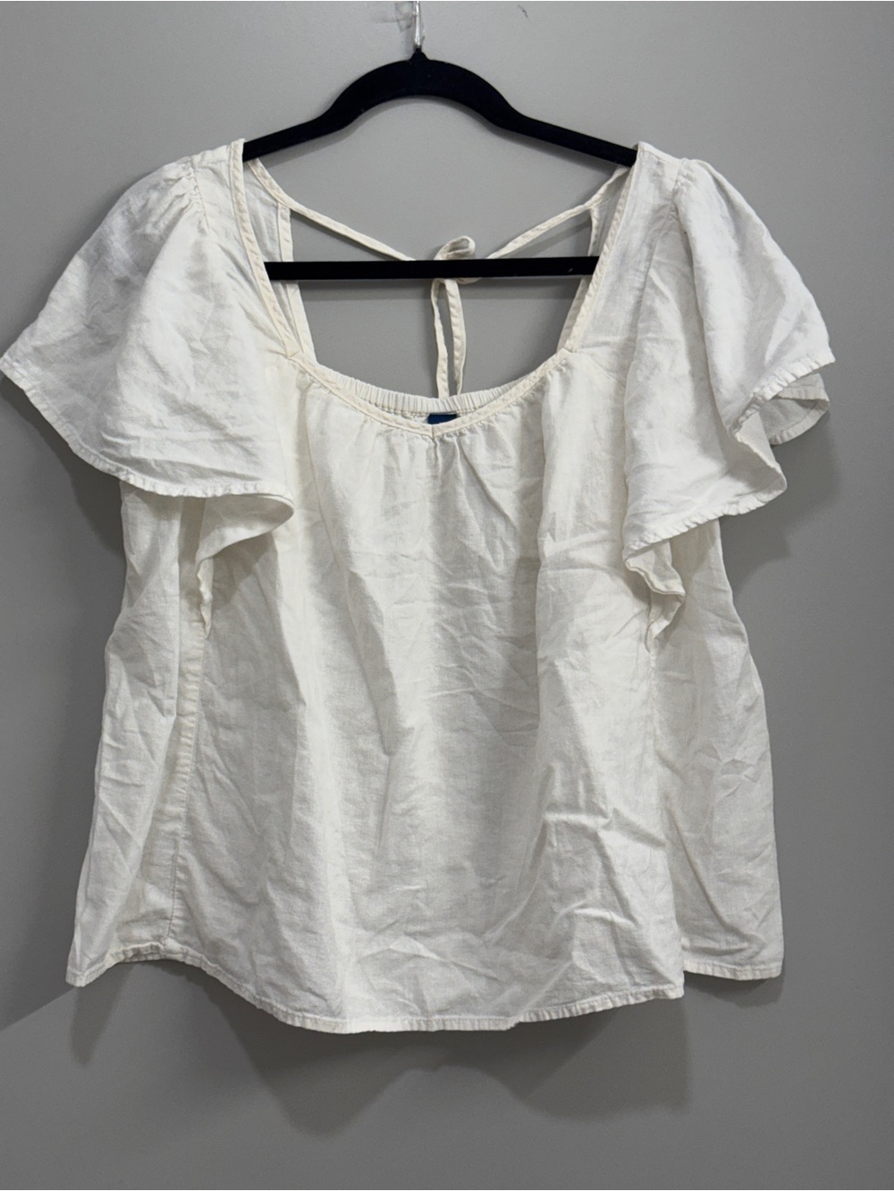 Boho Cottagecore White Flutter Sleeve Tie-Back Blouse